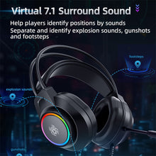 将图片加载到图库查看器,abingo V7 Stereo Gaming Headset for PS4 PC PS5, Noise Cancelling Mic Over Ear Headphones with ENC Mic, RGB LED Light, Virtual 7.1 Surround Sound, Soft Earmuffs for PC,Laptop,with Mic switch