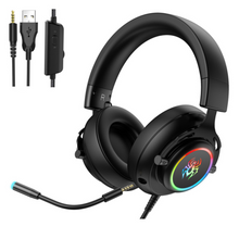 将图片加载到图库查看器,abingo G60L Premium Aluminum Alloy Wired Gaming Headset, Leather Headband, Detachable Mic, Dynamic RGB Light, 4-Pole Plug & Play, Universal Compatibility for PS4/PS5/Xbox/Switch/PC/Phone, OEM Wholesale for Global Brands