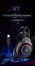 将图片加载到图库查看器,abingo V7 Stereo Gaming Headset for PS4 PC PS5, Noise Cancelling Mic Over Ear Headphones with ENC Mic, RGB LED Light, Virtual 7.1 Surround Sound, Soft Earmuffs for PC,Laptop,with Mic switch