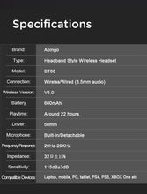 将图片加载到图库查看器,Abingo Wireless gaming headset BT60 bluetooth headphone