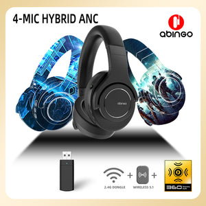abingo BT40NC Plus 360 bluetooth 2.4G dual wireless Hybrid ANC wireless gaming headset for PS4 PS5 PC Laptop mobile  Auriculares inalámbricos