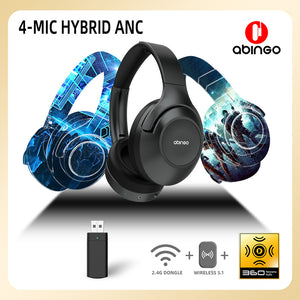abingo BT30NC Plus 360 Panorama Audio bluetooth 2.4G dual wireless Hybrid ANC wireless gaming headset for PS4 Laptop mobile Auriculares inalámbricos Wireless headphones